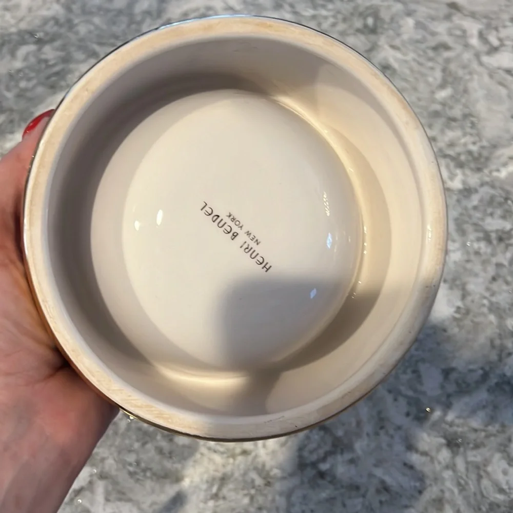 Henri Bendel Gold and Brown Stripe Dog Bowl